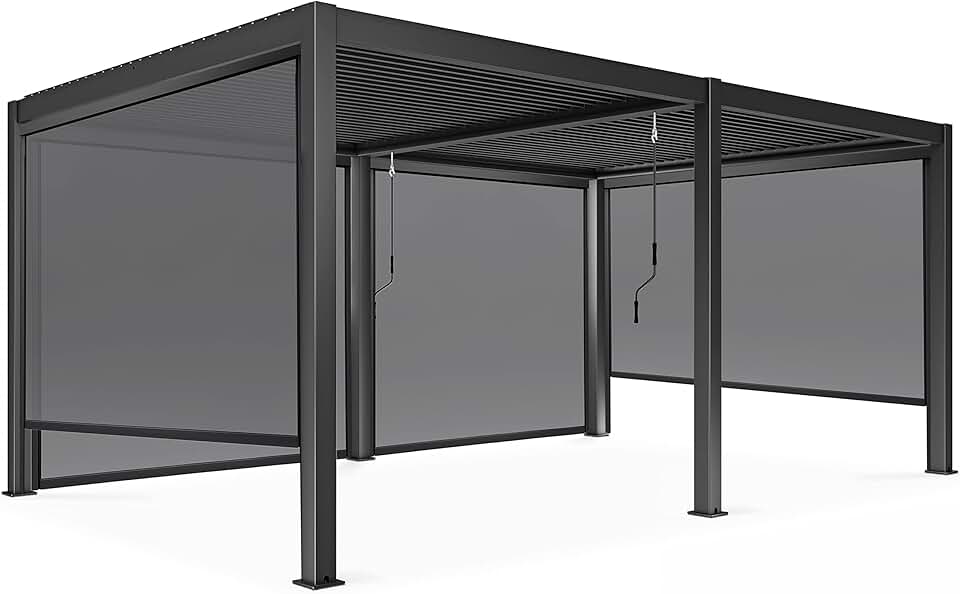 karaca-alisveris - Pergola bioclimatique autoportée - 3x6m - 4 stores gris