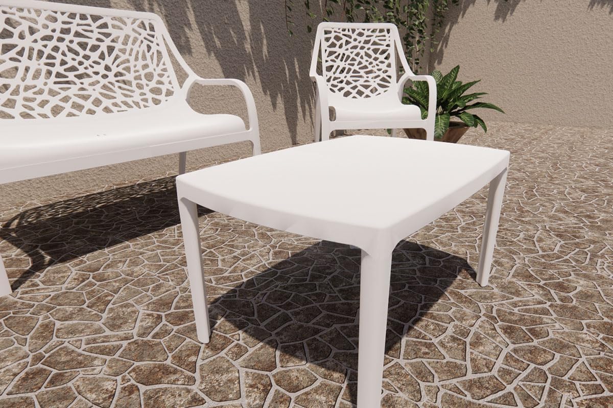 Salon de jardin - Maratea - 4 places - polypropylène fibre verre, empilable, imperméable, design moderne, blanc