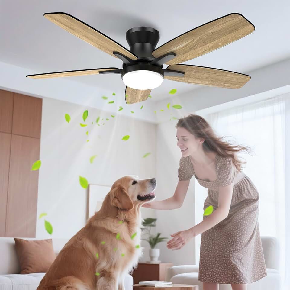 karaca-alisveris - Ventilateur de plafond double face 106cm, LED, télécommande, moteur DC réversible, silencieux