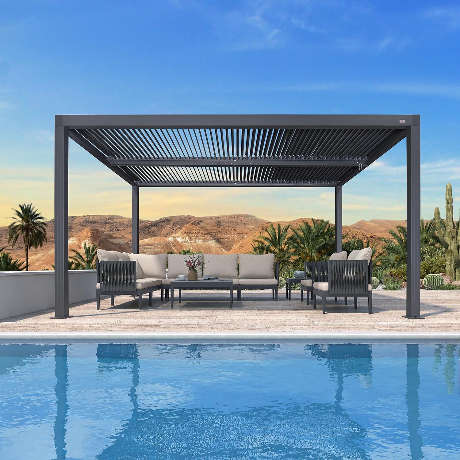 karaca-alisveris Pergola Bioclimatique 4,24 x 3 m Pergola Aluminium Lames Orientables Superficie 12,72 m² Tonnelle de Jardin Exterieur Belvédères pour Patio Terrasse Exterieur, Gris