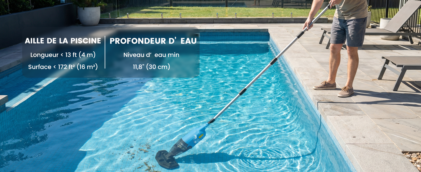 Le texte indique « AQUA DE FRANCE » et « PROFONDEUR 2,40 M » et une partie du texte. Piscine avec séparateurs de voies, vue sous-marine de la ligne de ruelle visible.