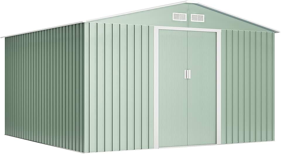 karaca-alisveris - abri de jardin métal - 10,2m2 - double porte coulissante, grilles de ventilation