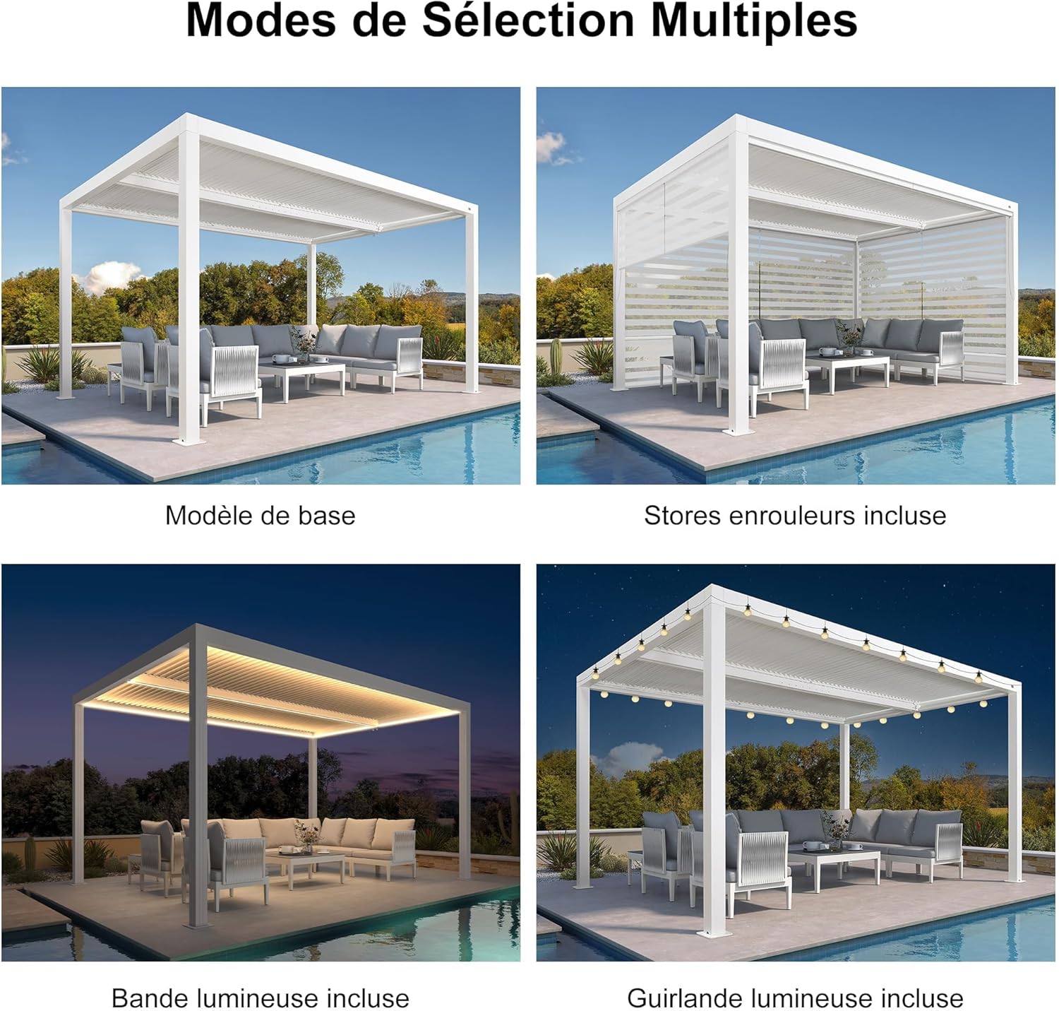karaca-alisveris - pergola bioclimatique - 4,24x3m - aluminium, stores enrouleurs, lames orientables