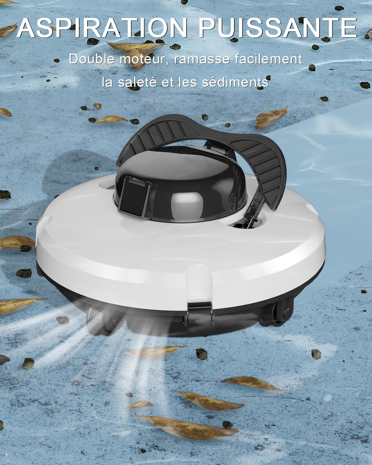 Robot Piscine sans Fil - Double moteur - 100㎡ - Aspiration puissante, 120 min, auto-stationnement