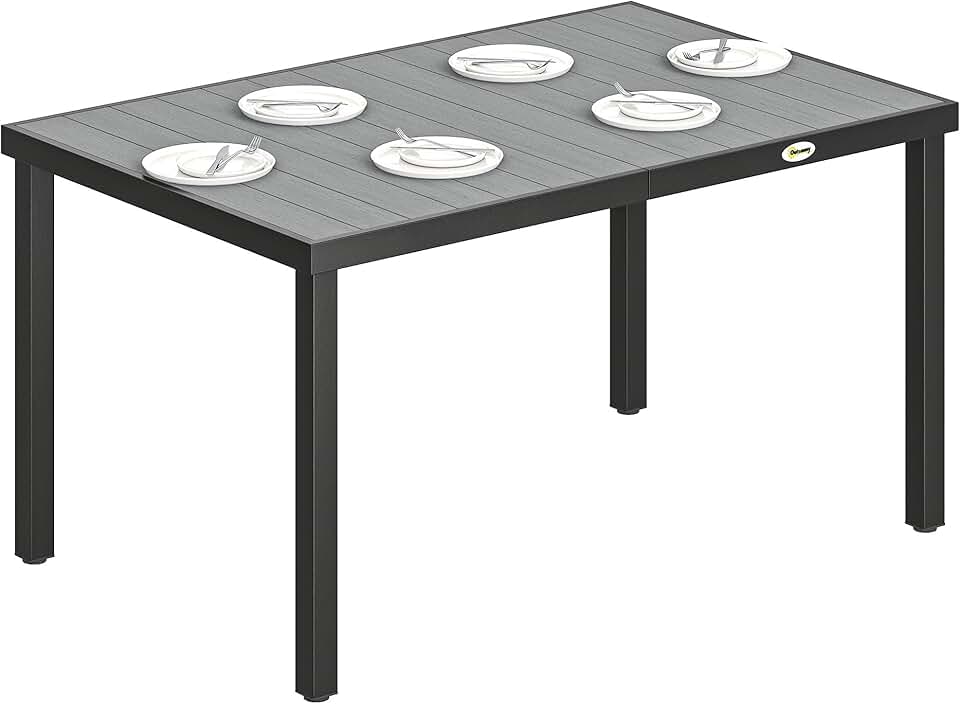 karaca-alisveris - table de jardin 140x90x74 cm - plateau lattes, pieds acier