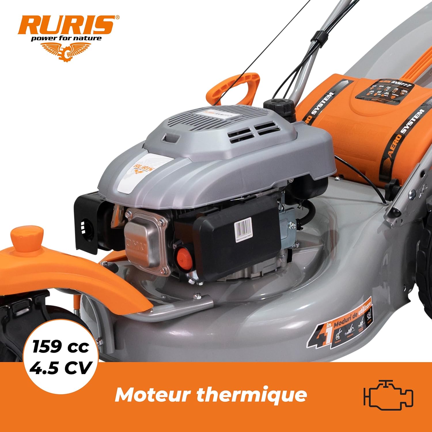 RURIS - tondeuse à gazon série RXM - 510mm, 4,5CV, sac 65L, propulsion automatique, RXM777