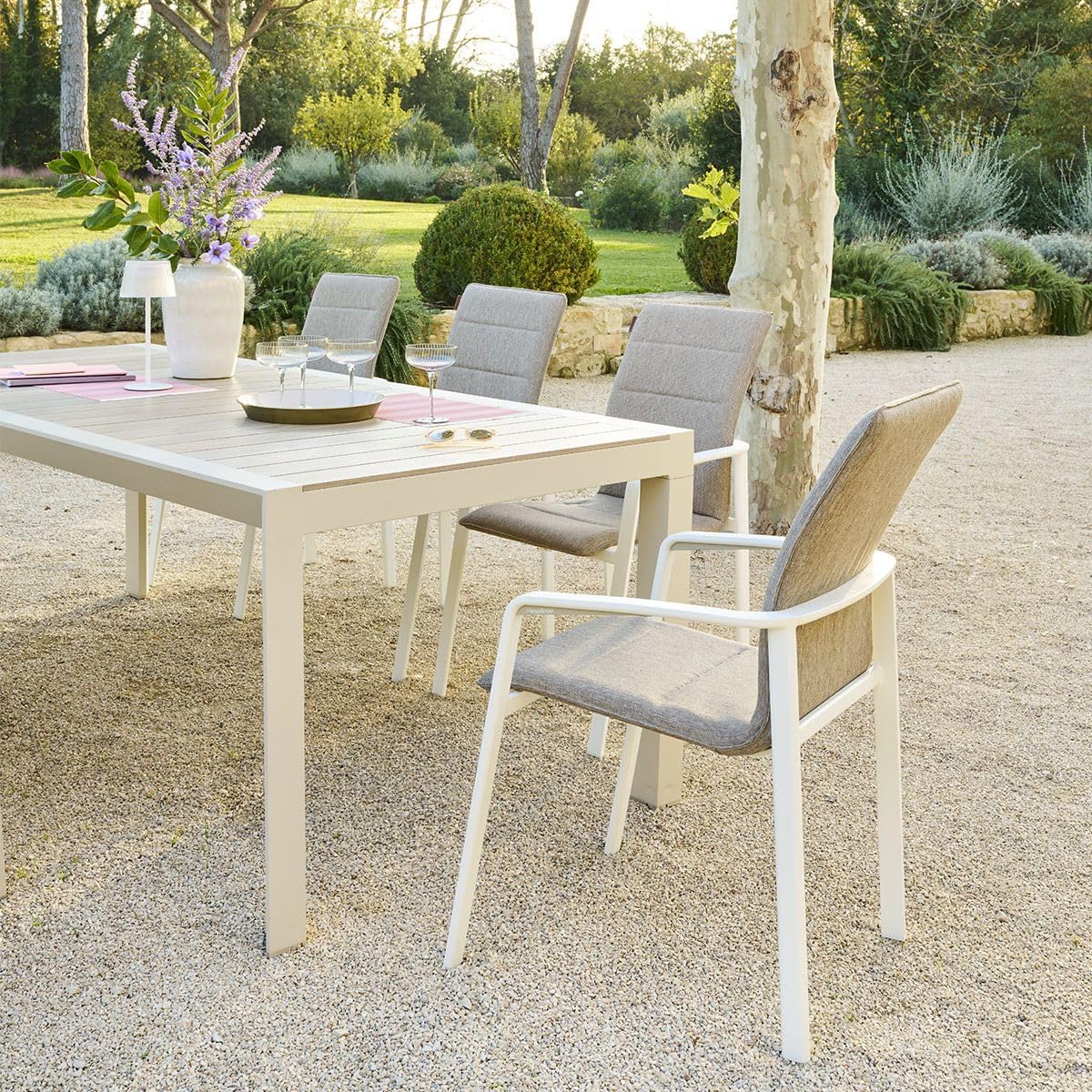 karaca-alisveris - Table de jardin Évasion 8 places - aluminium, effet bois, lin et argile