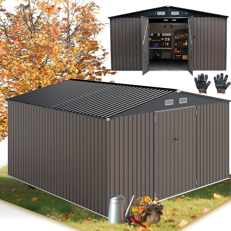 karaca-alisveris - abri de jardin métal - 350x350x198cm - 2 portes, 12m², toit incliné, 25m³