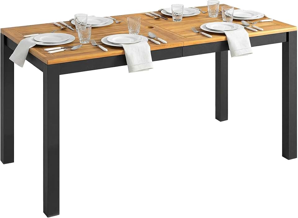 karaca-alisveris - Table de jardin rectangulaire 150x75x75 cm - bois acacia, 6 places, trou parasol, 80 kg