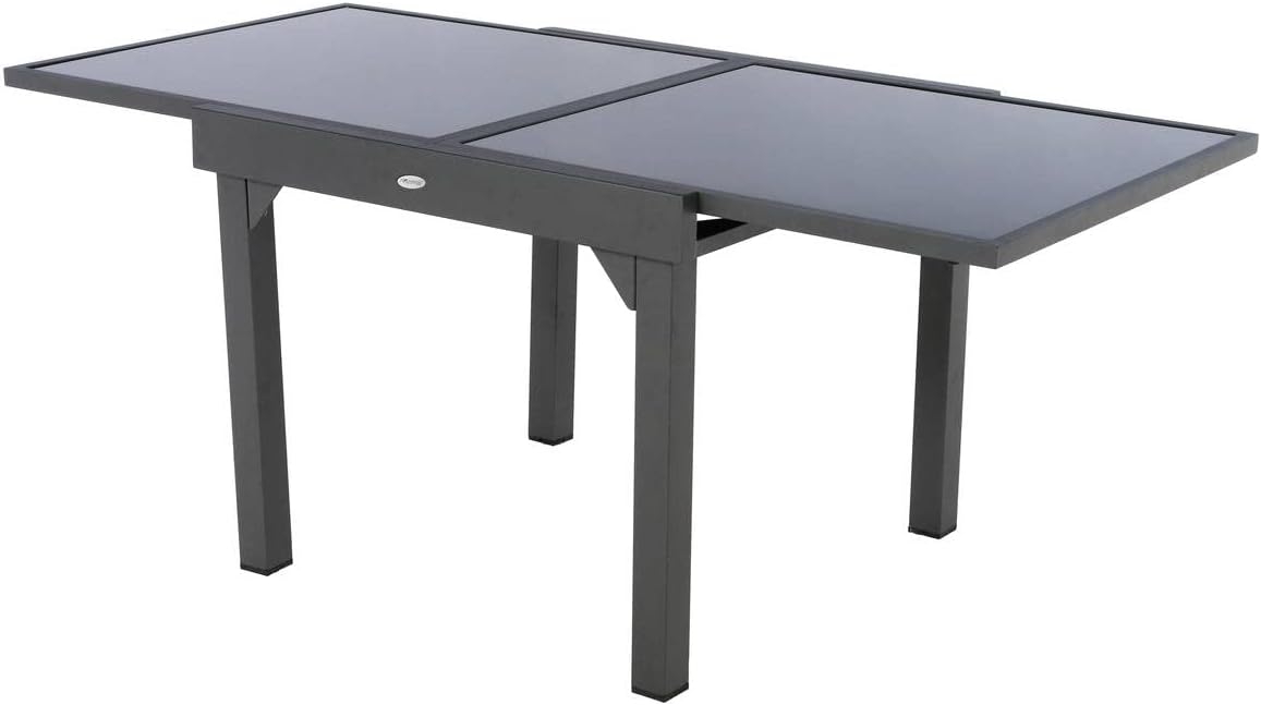 karaca-alisveris - Table Piazza Gris Graphite extensible 8 places - Aluminium anti-rouille, verre trempé, rallonge coulissante.