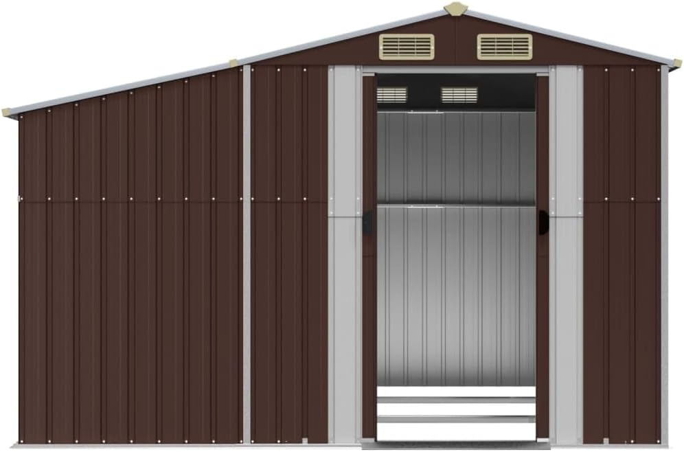 Abri de jardin en acier galvanisé avec toit incliné durable pour bûches et charbon, 277 x 279 x 179 cm, solution de rangement d'extérieur marron