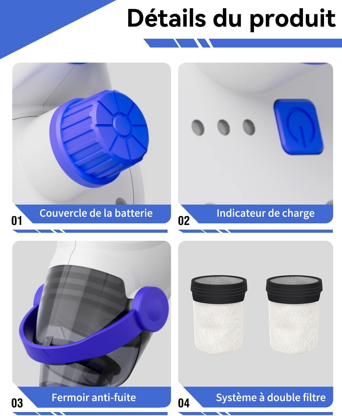 Aspirateur piscine manuel - 60 min autonomie - filtres & brosse - compact