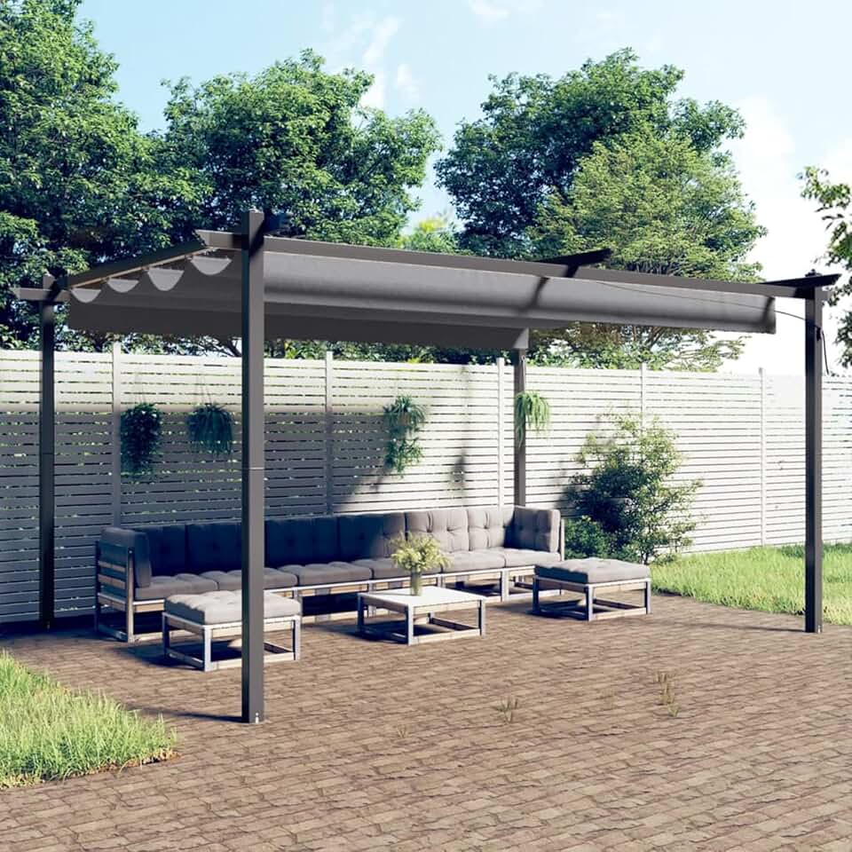 karaca-alisveris - tonnelle extensible 4x3m, toit ouvrant, protection UV, anthracite