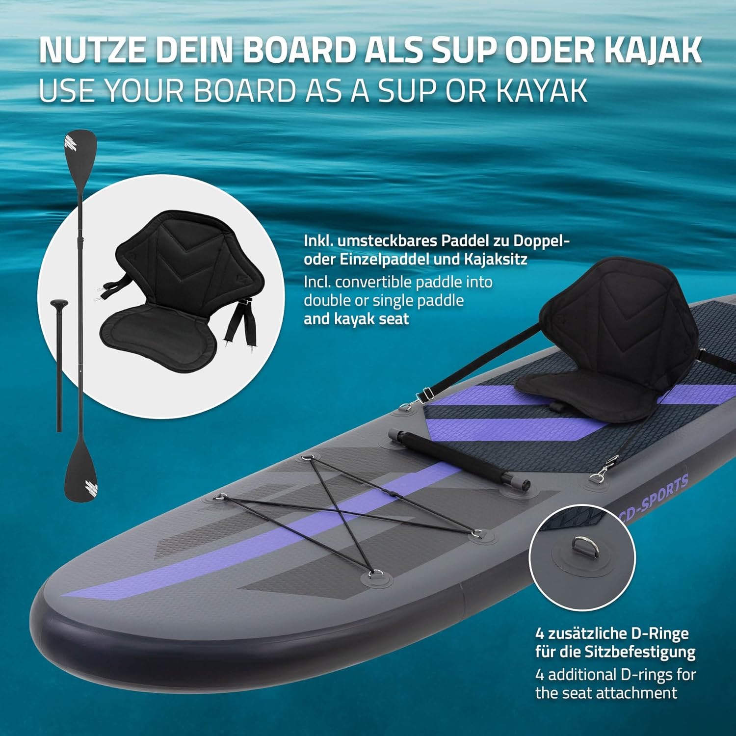 karaca-alisveris - Stand Up Paddle Gonflable - 305/308/320/380 cm - PVC, 120/150 kg, 10/15 cm