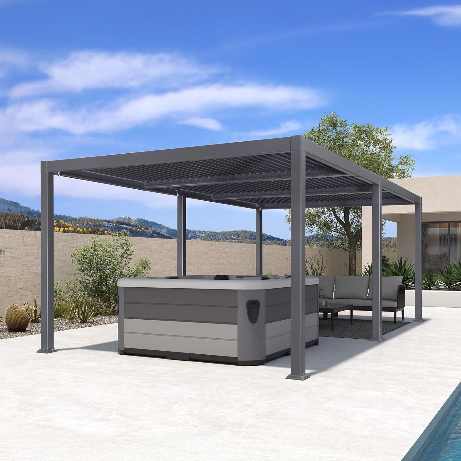 karaca-alisveris - pergola bioclimatique - 3,5x6,35m - aluminium, lames orientables, résistante intempéries