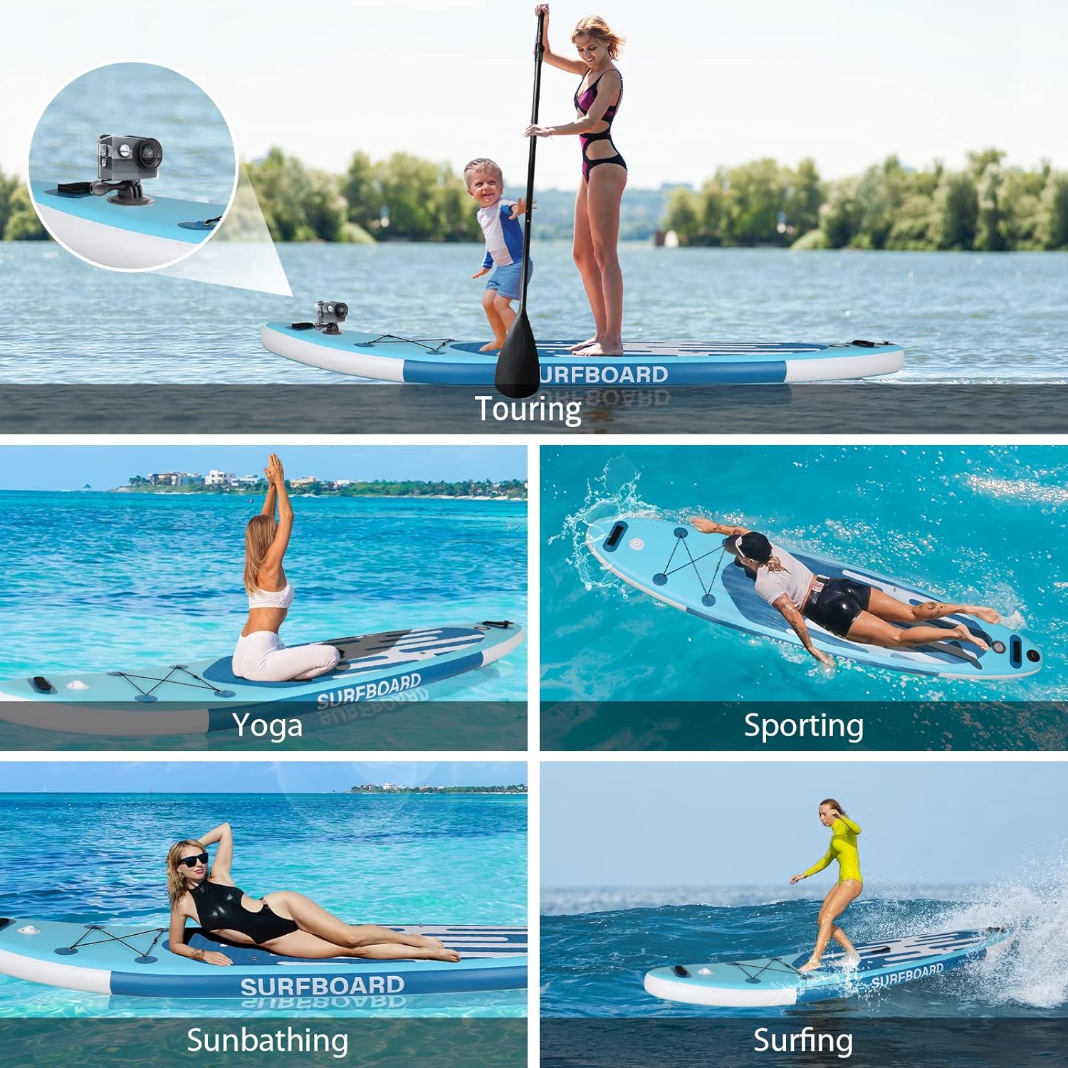 karaca-alisveris - Paddle gonflable adulte - 320/335cm - 2 places, siège kayak, pagaie alu, support caméra, jusqu'à 150kg