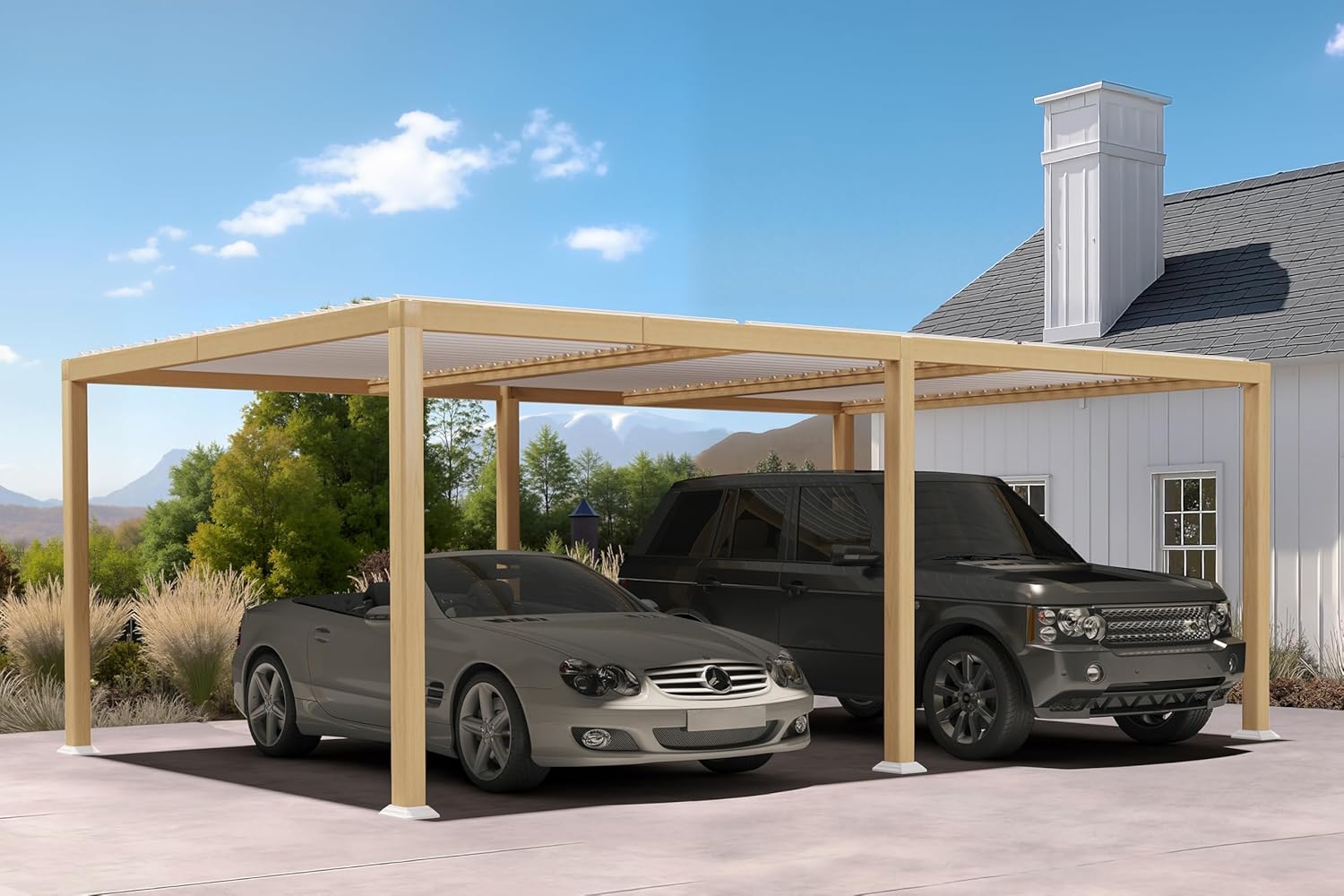 karaca-alisveris - Pergola effet bois - 3.5x6.35m - LED, lames orientables, étanche