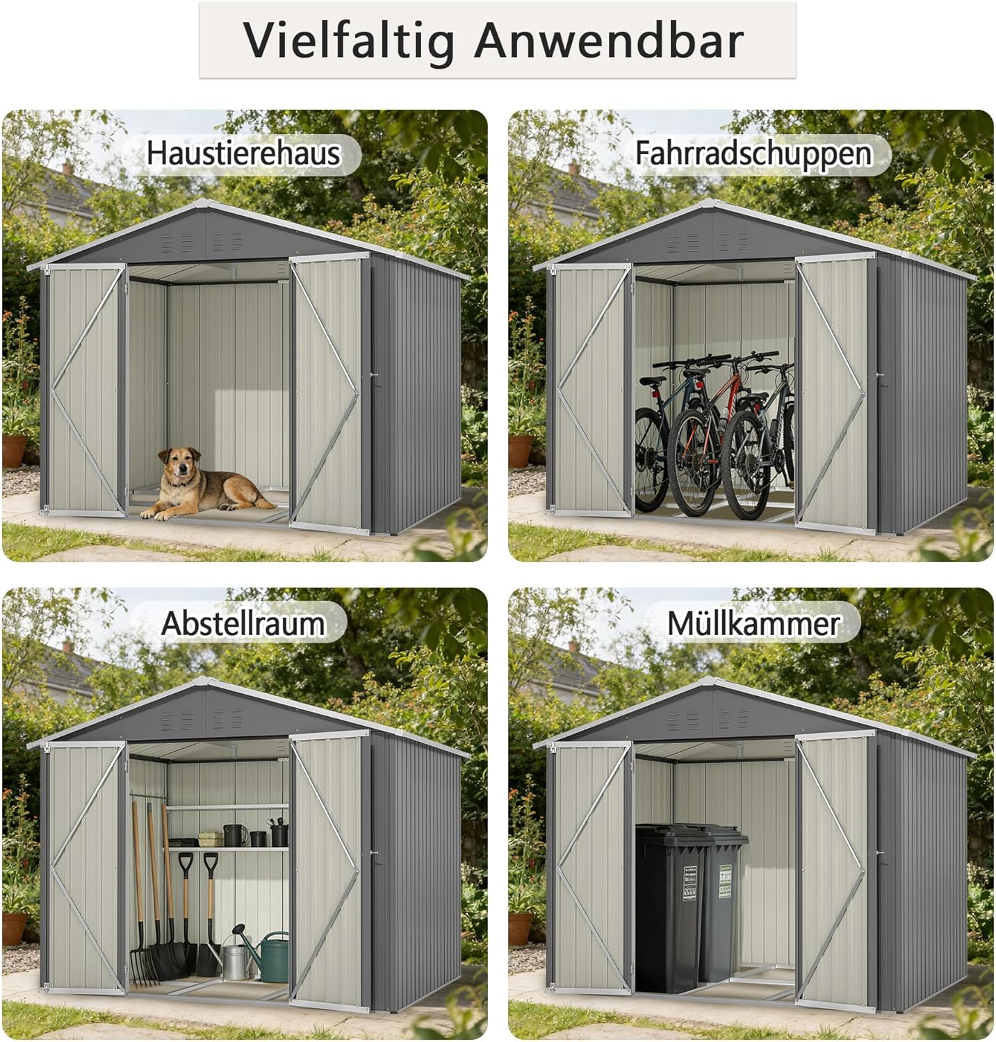Abri de jardin métal – robuste, 2,4 x 1,8 m, porte rabattable, résistant intempéries, terrasse