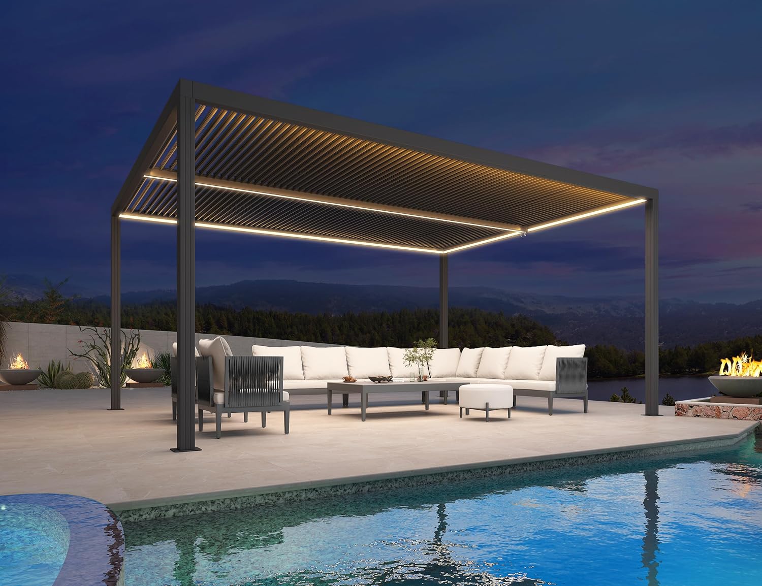 karaca-alisveris - Pergola bioclimatique aluminium 4,8x3,68m, LED, lames orientables