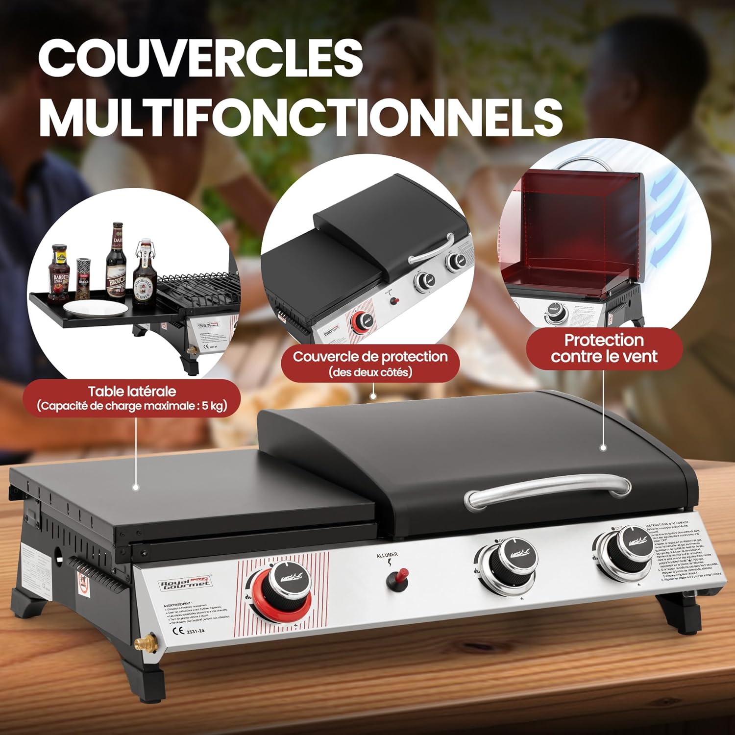 karaca-alisveris - barbecue gaz 3 brûleurs - 8,5kW - plancha, grille, couvercle multifonction